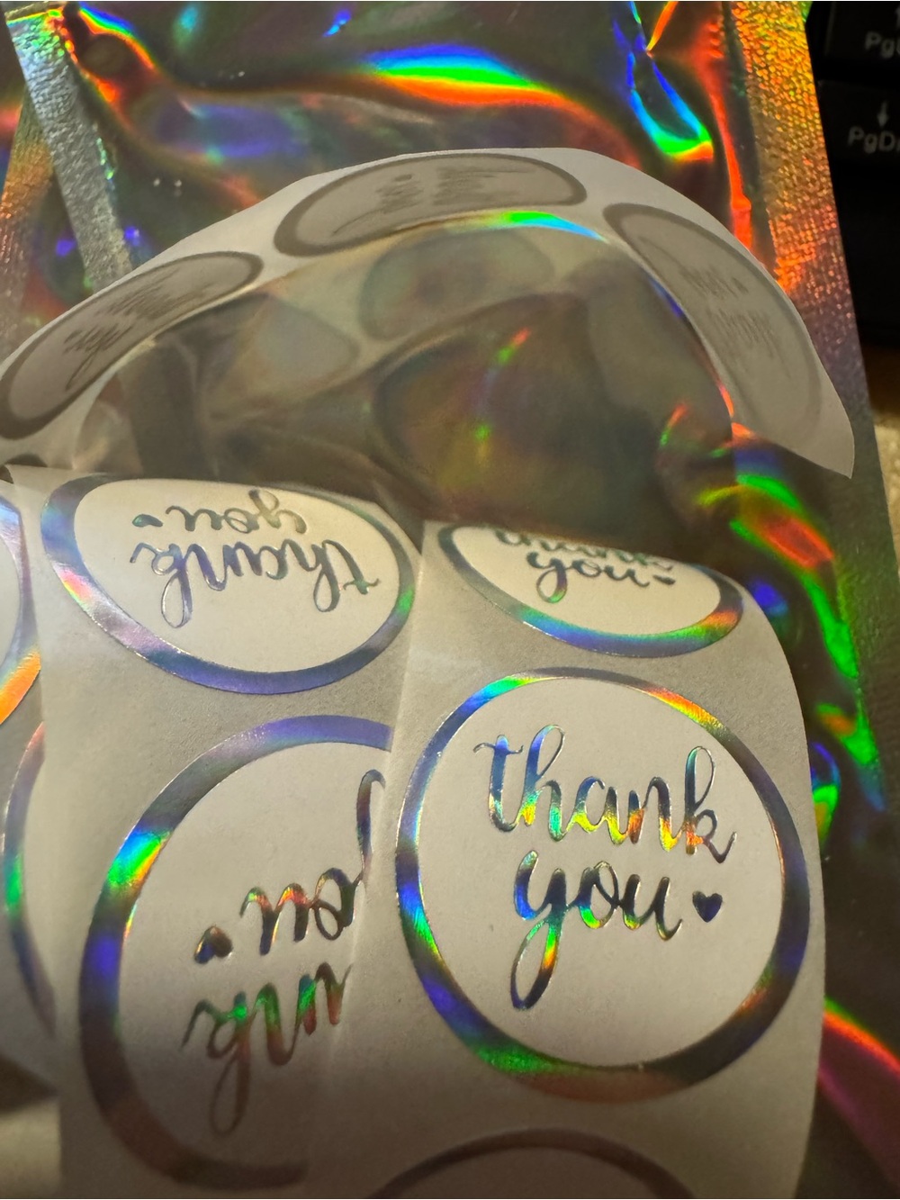 ★ 40 Silver Holographic Thank You Stickers Packaging Seals Happy Mail